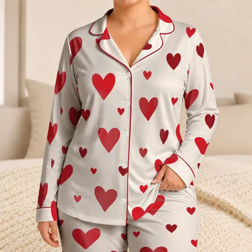 Scattered Red Hearts for Valentine’s Day Cozy Lounging and Romantic Gifts for Her Satin Pajamas Set
