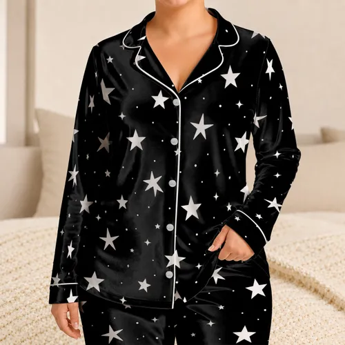 Black And White Night Sky Stars For Cozy Nights, Lounging And Weekend Comfort At Home Satin Pajamas Set