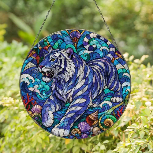Majestic Tiger Stained Glass Wall Accent for Coastal Homes and Jungle Lovers Gift Stained Glass Suncatcher