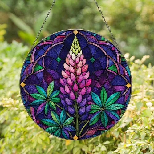 Lupine Bloom Stained Glass Garden Panel for Cottage Decor and Memorial Keepsakes Stained Glass Suncatcher