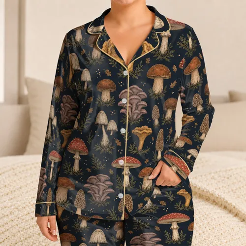 Woodland Mushroom Field Guide for Cozy Evenings, Relaxed Lounging and Nature Lovers Satin Pajamas Set