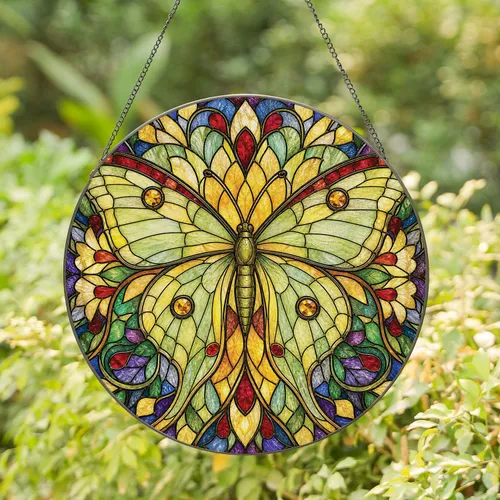Leaded Butterfly Moth Stained Glass Window Accent for Spring Home Gift Decor Stained Glass Suncatcher