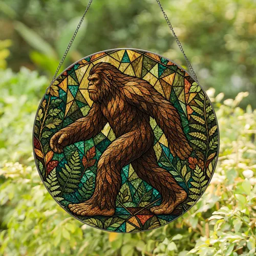 Bigfoot Striding Forest Cabin Window Accent For Rustic Homes And Man Caves Gift Stained Glass Suncatcher