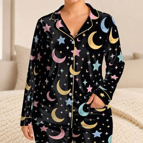 Pastel Moon And Star Celestial Night Sky For Cozy Bedtime Lounging And Sleepwear Lovers Satin Pajamas Set