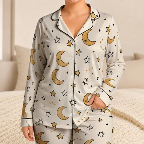 Celestial Moon And Star Sleepwear For Cozy Bedtime And Relaxing Evenings For Women Satin Pajamas Set