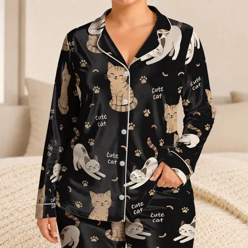 Cute Tabby And White Cats With Happy Kittens For Cozy Nights At Home For Cat Lovers Satin Pajamas Set