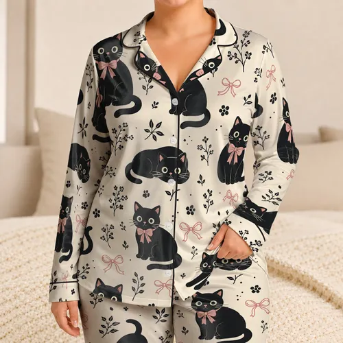 Black Cats With Pink Bows for Cozy Bedtime, Sleepovers and Everyday Children's Comfort Satin Pajamas Set