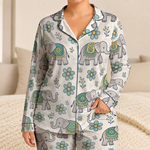 Turquoise Floral Elephants For Relaxing Nights, Cozy Weekends, And Travel Lovers Satin Pajamas Set