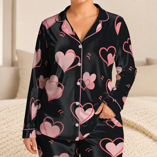 Layered Pink Hearts for Romantic Lounging and Valentine Gifts for Women at Home Cozy Satin Pajamas Set