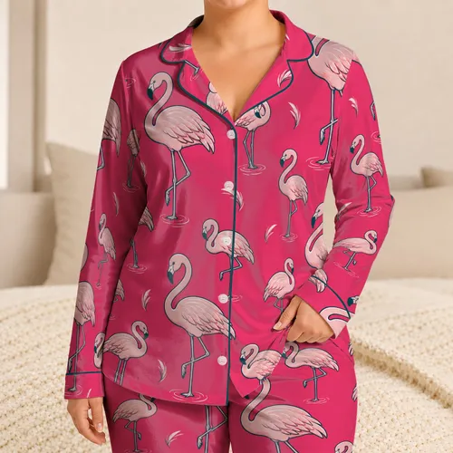 Pale Pink Flamingos for Tropical Vacation Lounging and Relaxed Women’s Resort Style Satin Pajamas Set