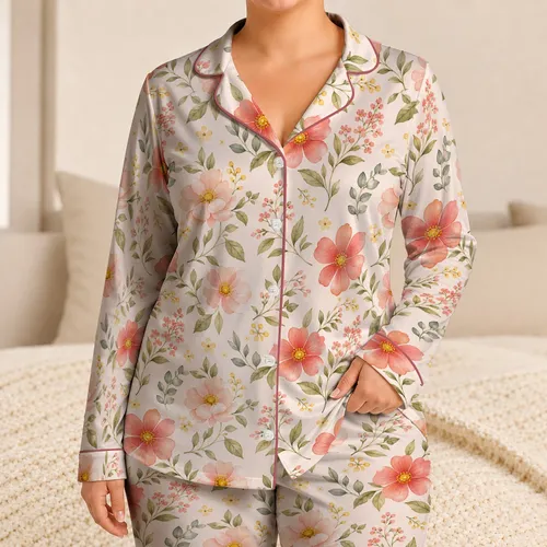 Vintage Cottage Garden Florals for Cozy Summer Lounging Women Satin Pajamas Set