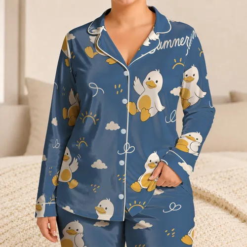 Cheerful White Duck Motifs With Hello Summer for Relaxed Warm-Weather Lounging at Home Satin Pajamas Set