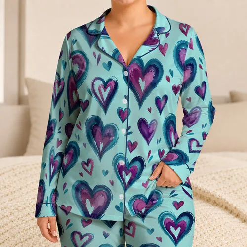Watercolor Teal And Violet Hearts For Romantic Lounging And Valentine's Day Gift Giving Satin Pajamas Set