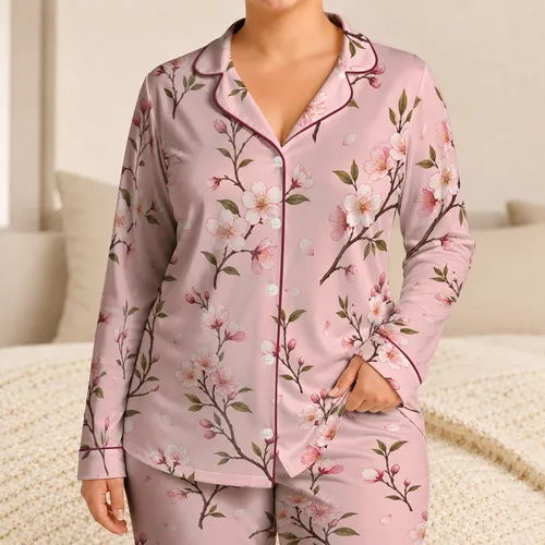 Romantic Cherry Blossom Branches For Spring Lounging And Bridal Morning Rituals Women Satin Pajamas Set