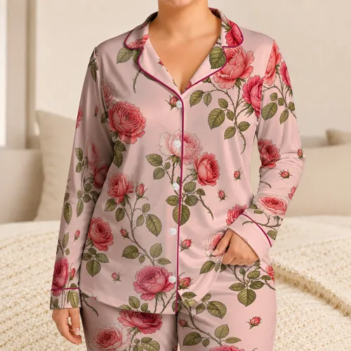 Vintage Climbing Rose Botanical Sleepwear For Romantic Summer Lounging Women Satin Pajamas Set