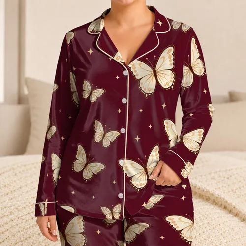Cream Butterfly Night Garden Loungewear For Romantic Evenings And Cozy Bedtime Comfort Satin Pajamas Set