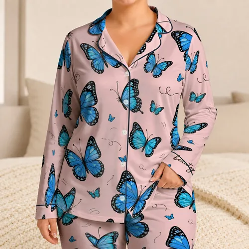 Sky Blue Butterfly Beauty Motif For Relaxing Evening And Bridal Shower Gifts For Women Satin Pajamas Set