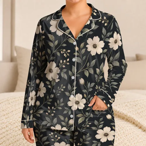 Ivory Garden Florals for Cozy Evenings and Romantic Cottagecore Home Style for Her Satin Pajamas Set