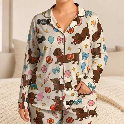 Vintage Circus Dachshunds for Cozy Lounging, Sleepovers, and Playful Dog Lover Gifts Satin Pajamas Set