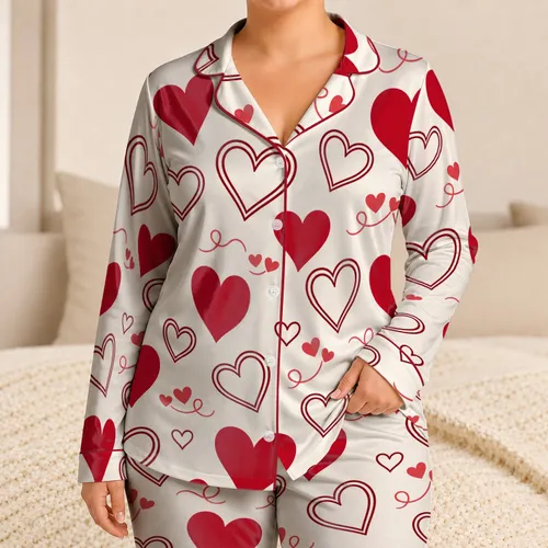 Crimson And Wine Red Valentine Hearts for Romantic Date Night Gifts for Women Satin Pajamas Set
