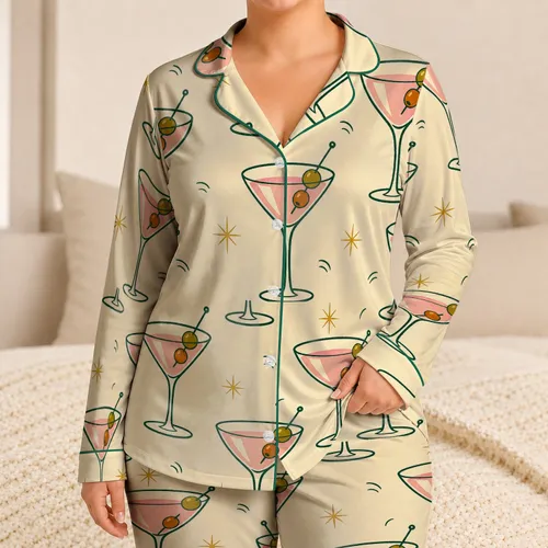 Vintage Retro Martini Glass And Olive Motif For Cocktail Parties And Lounge Lovers Satin Pajamas Set