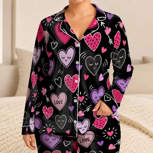 Valentine Sleepy Heart Doodle Love Motifs for Cozy Romantic Nights and Sweet Gifts Satin Pajamas Set