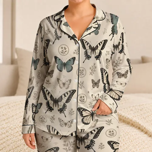 Vintage Butterfly Entomology Motif For Relaxed Lounging And Sleepwear Satin Pajamas Set
