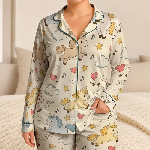 Whimsical Baby Unicorns Paper Airplanes And Clouds For Cozy Bedtime Sleepwear Girls Satin Pajamas Set