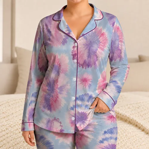 Pastel Tie-Dye Cloud Swirls For Cozy Lounging, Relaxing At Home And Gifting For Her Satin Pajamas Set