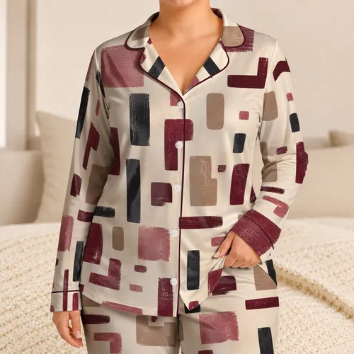 Burgundy Geometric Boho Blocks for Relaxed Lounge Nights and Creative Home Living Satin Pajamas Set