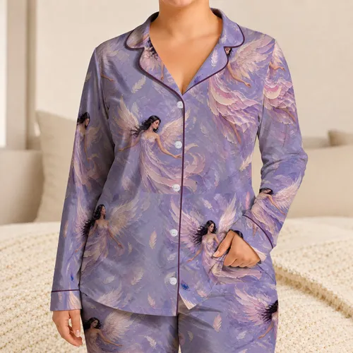 Winged Maidens Dreamy Lavender Sleepwear For Women Relaxing At Home Satin Pajamas Set