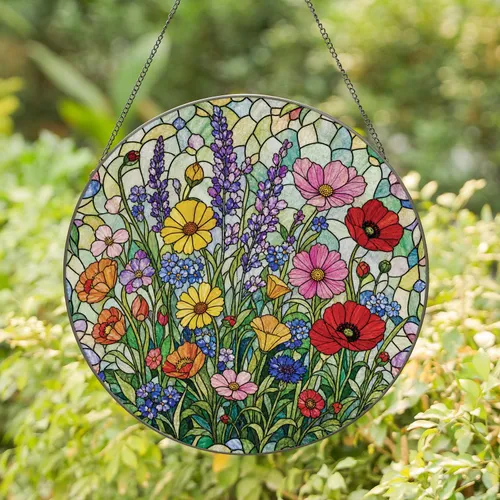 Wildflower Meadow Stained Glass Window Decor Gift for Gardeners and Flower Lovers Stained Glass Suncatcher