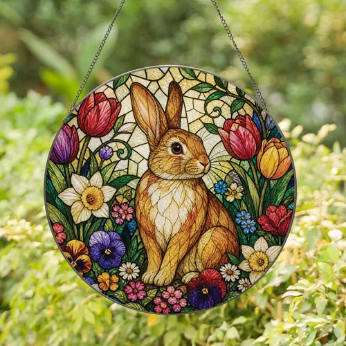 Stained Glass Easter Bunny Decor Gift for Rabbit Lovers and Spring Garden Homes Stained Glass Suncatcher