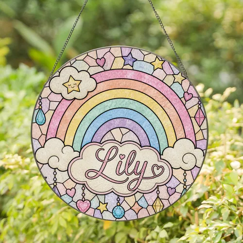 Personalized Pastel Rainbow Cloud Name Panel for Nursery Windows, Baby Girl Shower Gift
