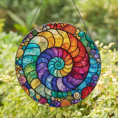 Rainbow Nautilus Shell Spiral Coastal Window Accent for Ocean Cottage Home Decor Stained Glass Suncatcher