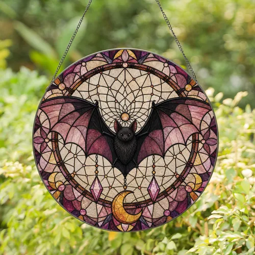 Gothic Bat Window Accent for Witchy Cottagecore Decor and Moonlit Home Gift Charm Stained Glass Suncatcher