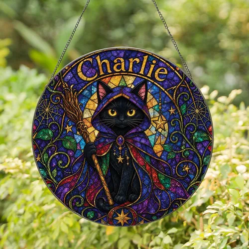 Personalized The Witch Cat Halloween Window Decor For Gothic Home And Cat Lovers Fans