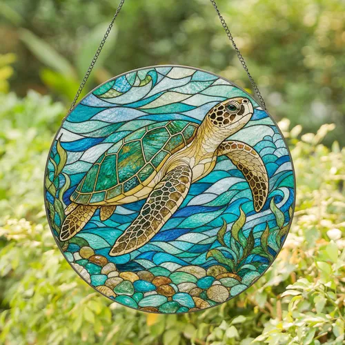 Sea Turtle Stained Glass Window Decor for Coastal Homes, Ocean Lovers, and Beach Cottages Stained Glass Suncatcher