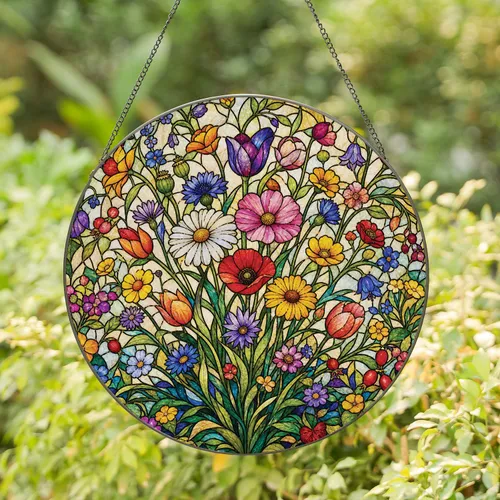 Wildflower Stained Glass Window Decor for Cottage Garden Home and Gift Giving Accent Stained Glass Suncatcher