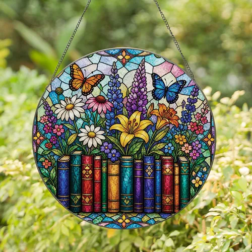 Stained Glass Book Bouquet Window Decor For Library Lovers And Garden Nooks Home Stained Glass Suncatcher