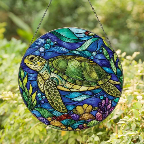 Sea Turtle Stained Glass Window Accent for Coastal Home Decor, Ocean Gift for Mom Stained Glass Suncatcher