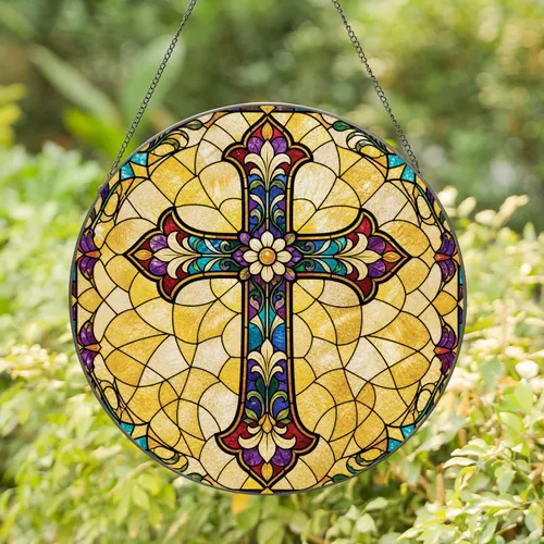 Jewel Tone Stained Glass Cross For Prayer Corners, Memorials, And Faith Homes Gift Stained Glass Suncatcher