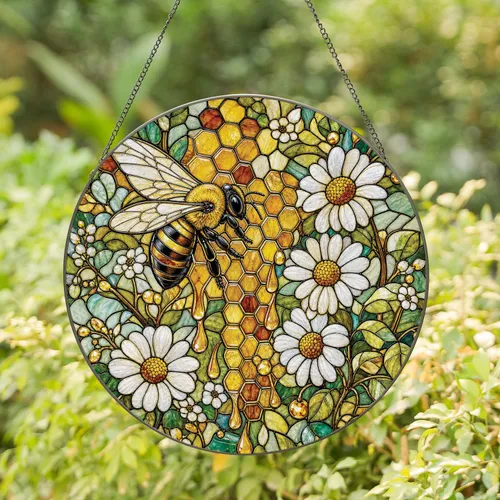 Honeybee And Honeycomb Spring Window Decor For Kitchen Garden Gift For Bee Lovers Stained Glass Suncatcher