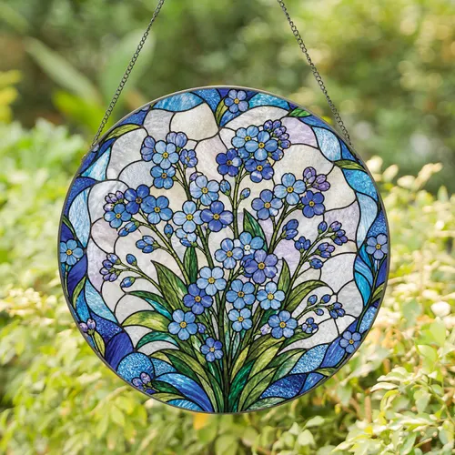 Forget Me Not Memorial Stained Glass Panel for Sympathy Gifts and Quiet Remembrance Stained Glass Suncatcher