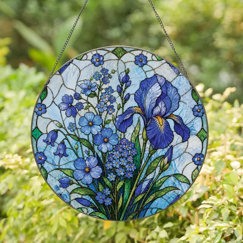 Blue Wildflower Leaded Glass Floral Accent for Mom's Cottage Home Decor Gift Idea Stained Glass Suncatcher