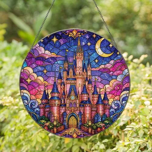 Fairytale Castle Twilight Window Decor For Cottagecore Homes, Gift For Fantasy Fans Stained Glass Suncatcher