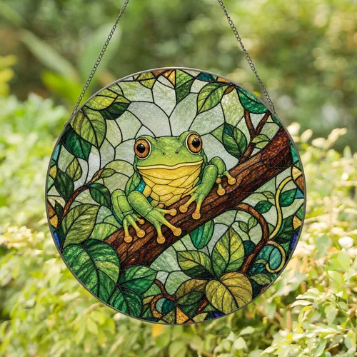Green Frog Stained Glass Garden Window Decor Gift For Housewarming And Frog Lovers Stained Glass Suncatcher