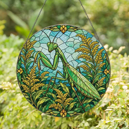 Praying Mantis Stained Glass Window Accent For Garden Lovers And Cottage Home Decor Stained Glass Suncatcher