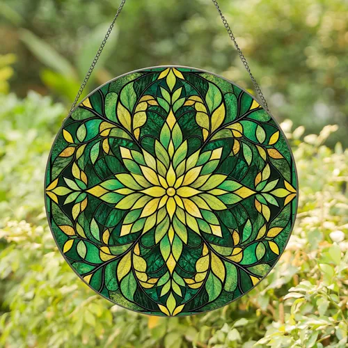 Lush Green Leaf Stained Glass Window Accent for Garden Homes and Nature Lovers Year Round Stained Glass Suncatcher