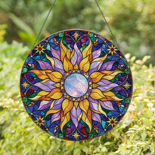Celestial Sunflower Stained Glass Window Decor for Boho Home and Gift for Her Mom Stained Glass Suncatcher